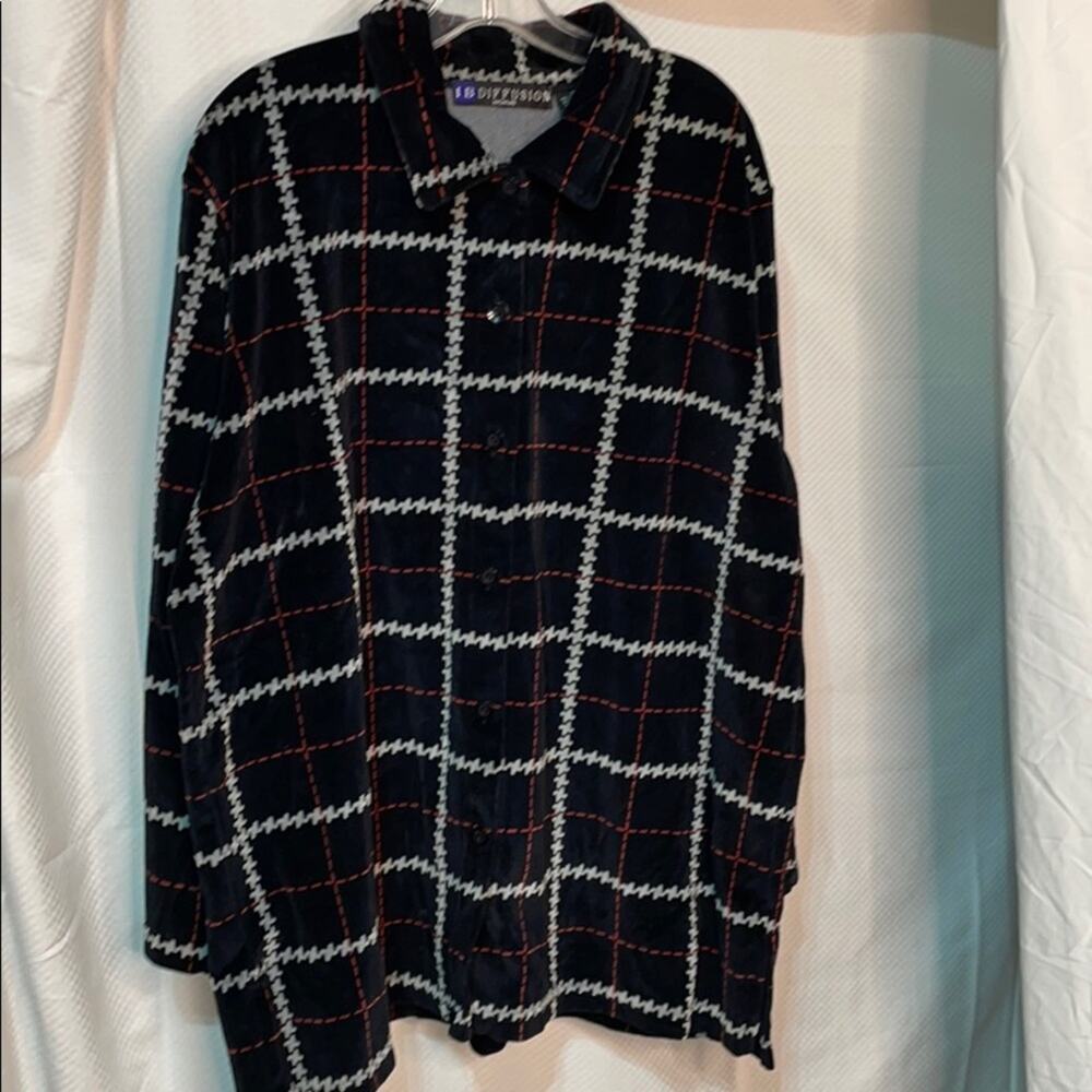 IB Diffusion 2x black button down velour shirt euc